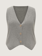Heather Ribbed Metal Buttons Sweater Vest