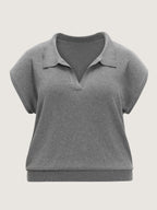 Heather Split Polo Collar Loose Sweater Vest