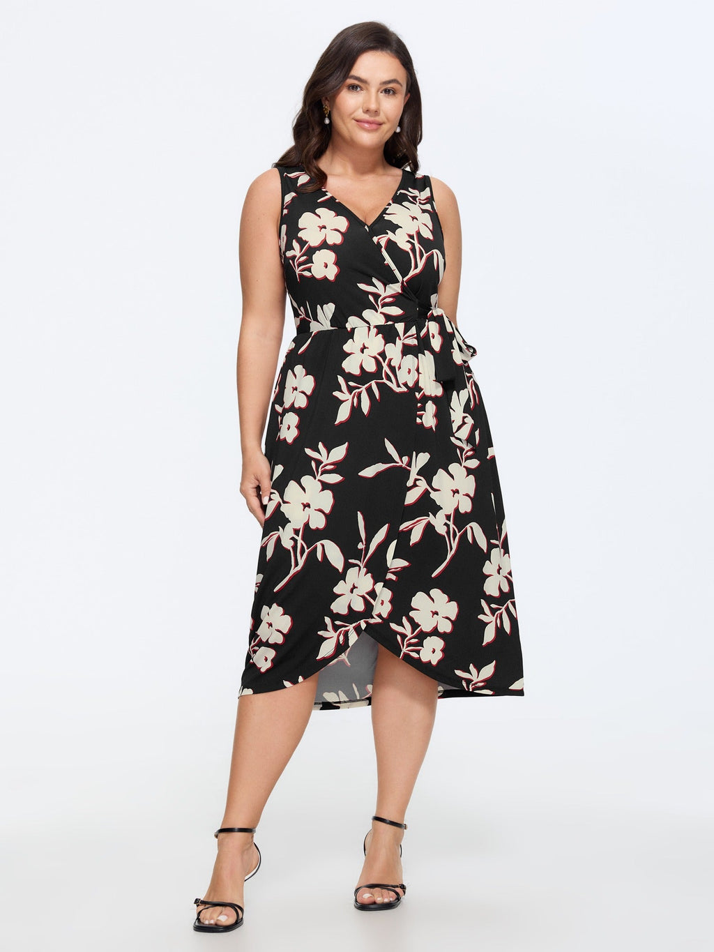 Floral Wrap Side Tie Asymmetrical Midi Dress