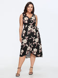 Floral Wrap Side Tie Asymmetrical Midi Dress