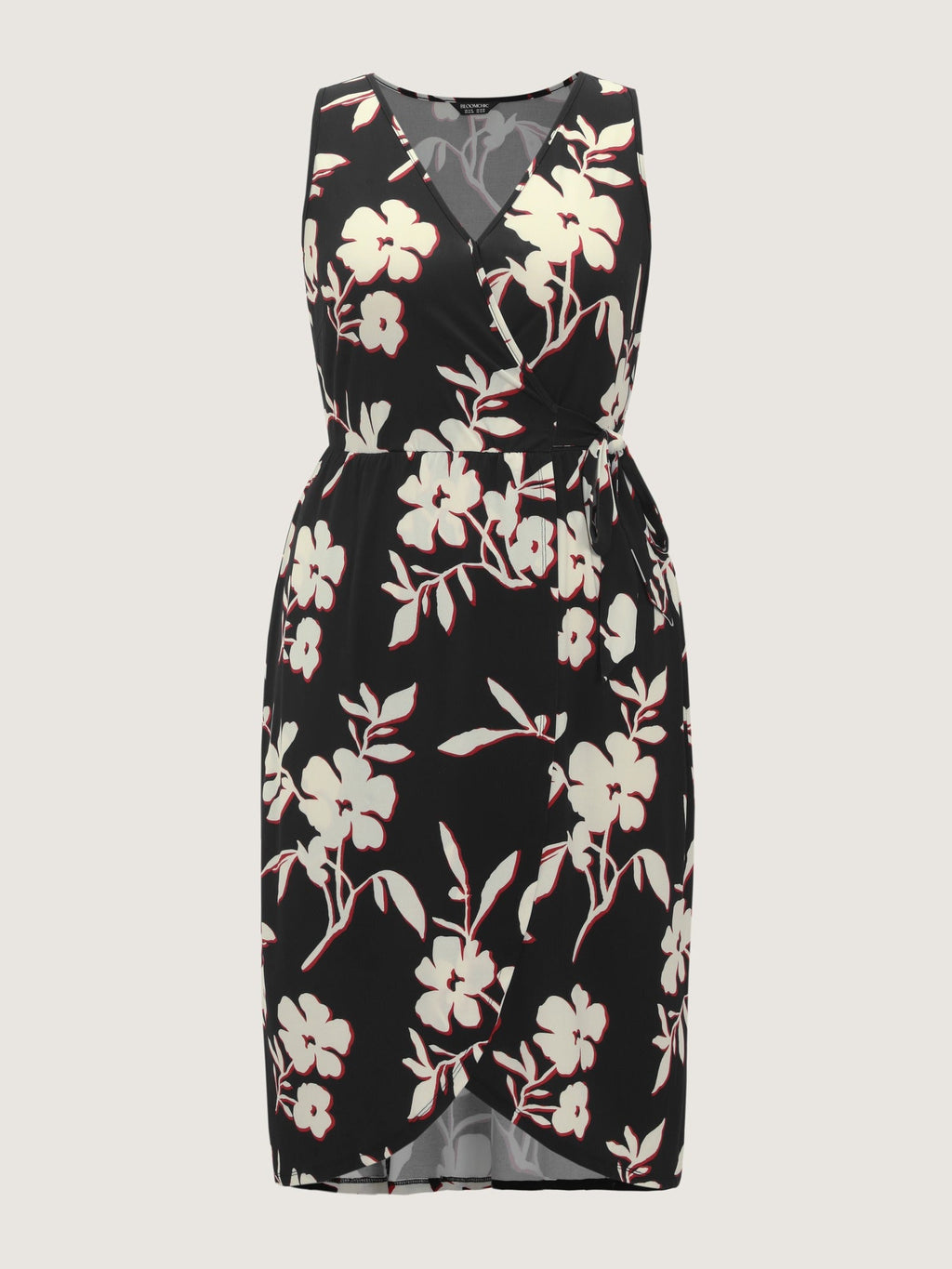 Floral Wrap Side Tie Asymmetrical Midi Dress