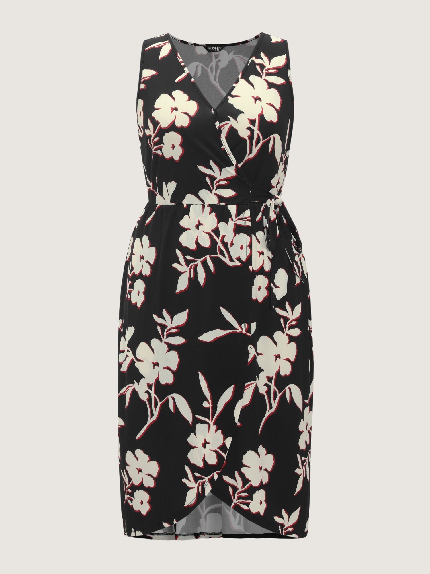 Floral Wrap Side Tie Asymmetrical Midi Dress