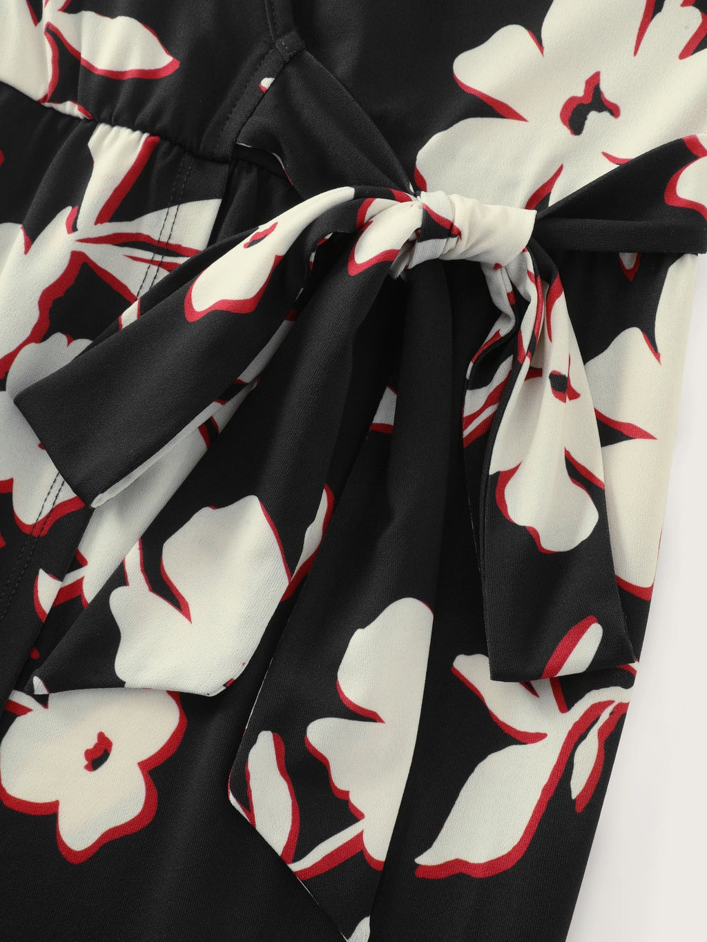 Floral Wrap Side Tie Asymmetrical Midi Dress