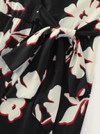 Floral Wrap Side Tie Asymmetrical Midi Dress