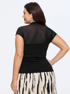 Solid Sheer Mesh Mock Neck Side Ruched Top