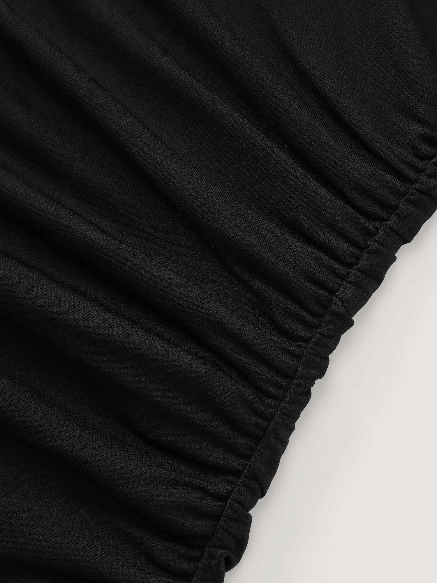 Solid Sheer Mesh Mock Neck Side Ruched Top