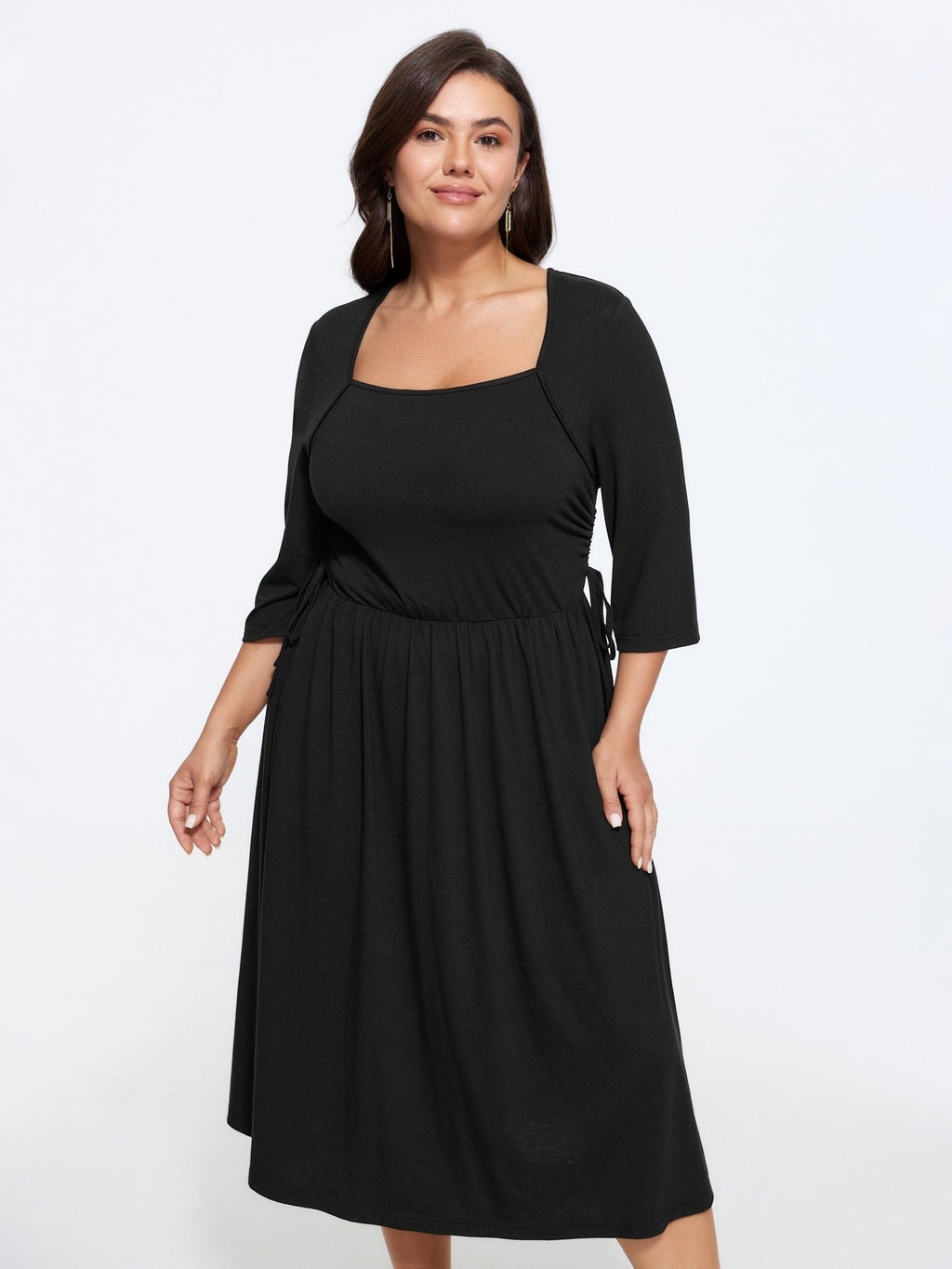 Supersoft Square Neck Adjustable Side Tie Midi Dress