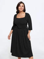 Supersoft Square Neck Adjustable Side Tie Midi Dress