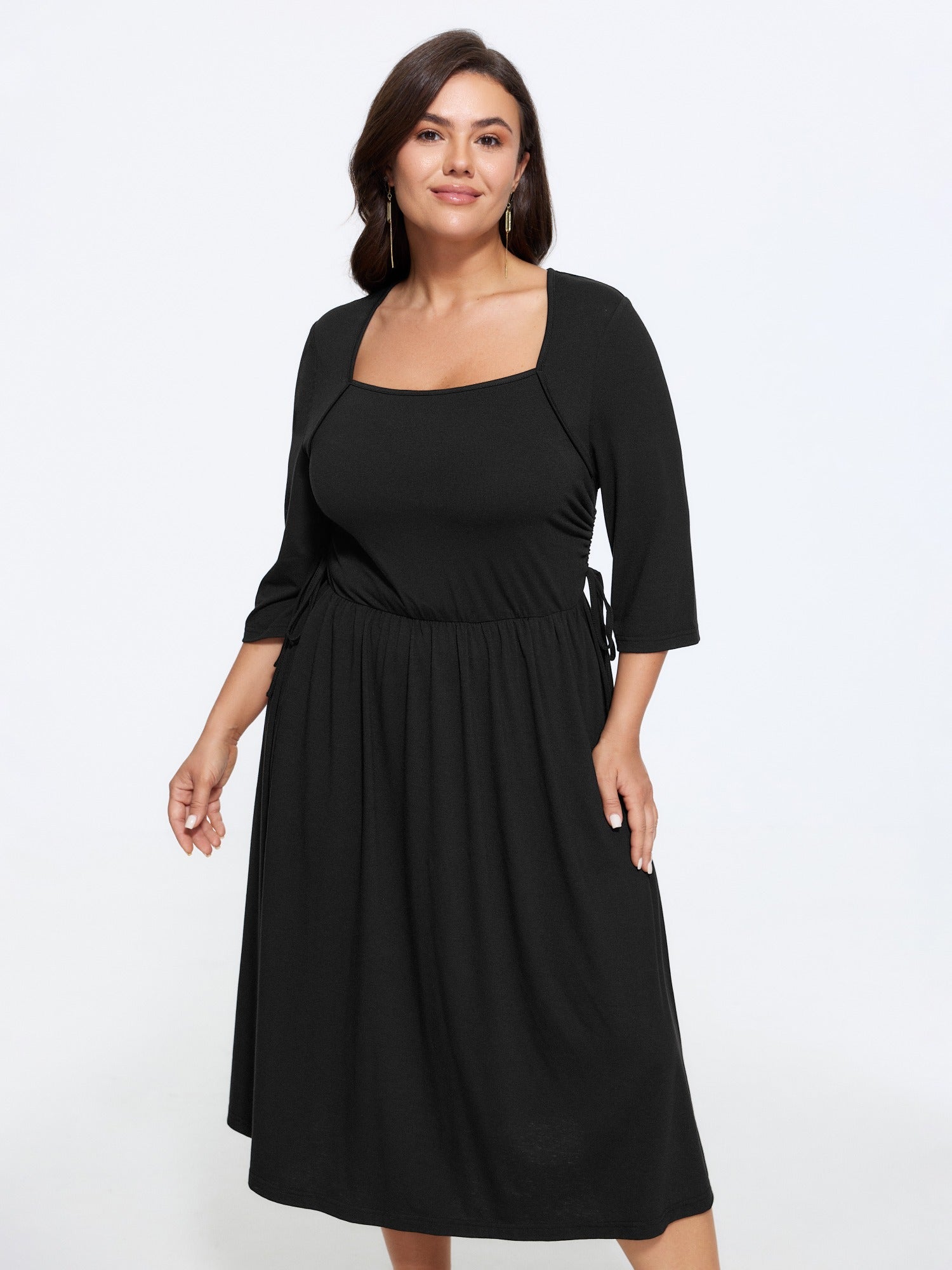 Supersoft Square Neck Adjustable Side Tie Midi Dress