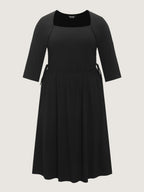 Supersoft Square Neck Adjustable Side Tie Midi Dress