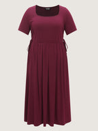 Supersoft Square Neck Side Drawstring Midi Dress