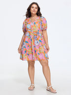 Cotton Floral Print Tiered Mini Dress