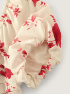 Floral Print Puff Sleeve Ruched Tiered Midi Dress