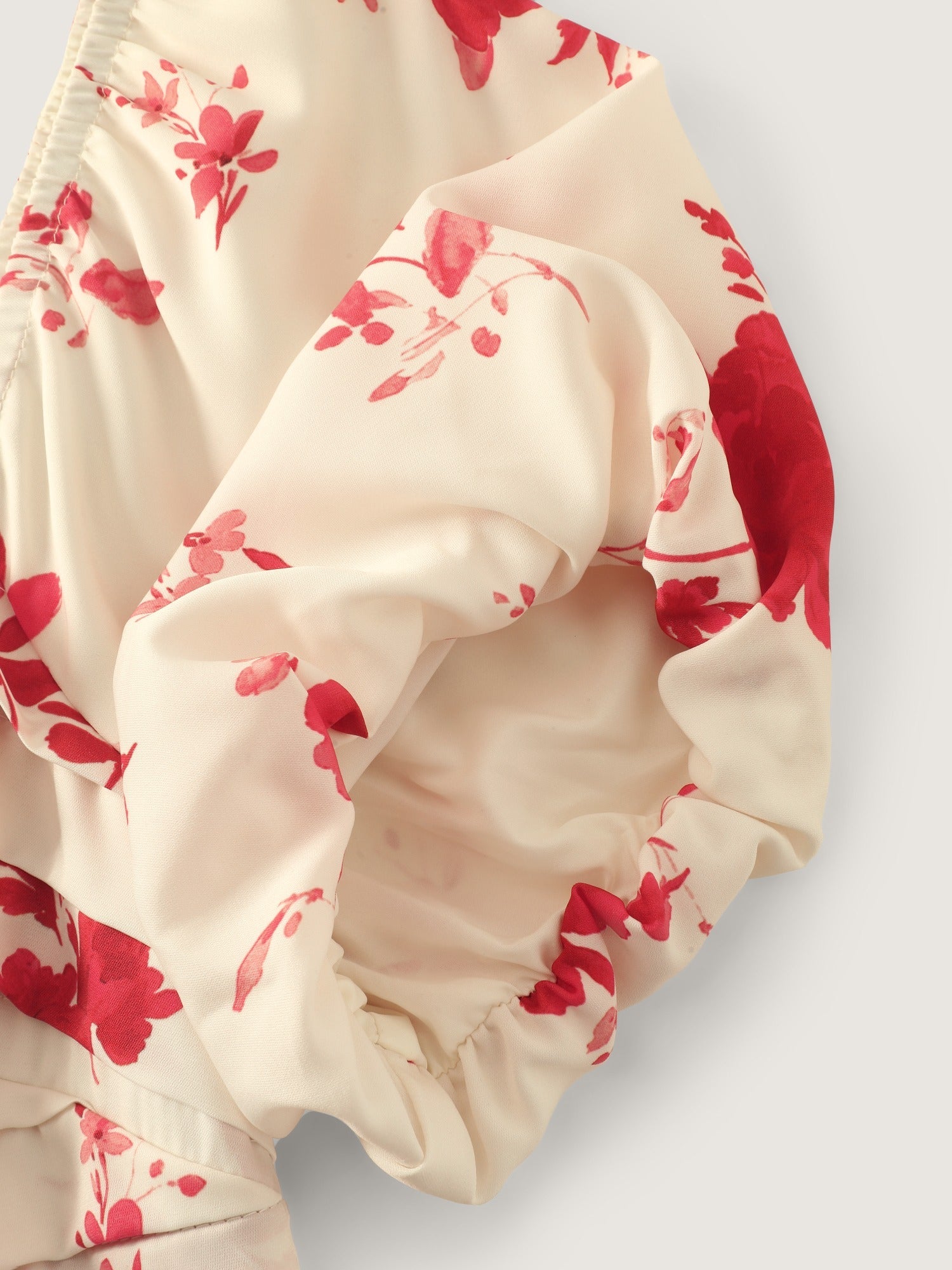 Floral Print Puff Sleeve Ruched Tiered Midi Dress