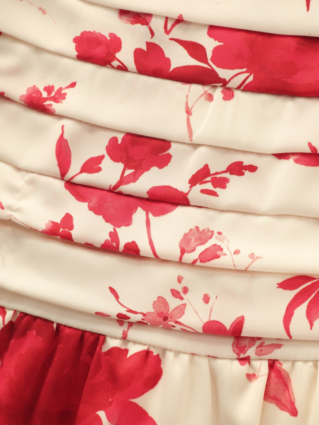 Floral Print Puff Sleeve Ruched Tiered Midi Dress