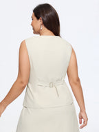 V Neck Plain Back Adjustable Belt Vest