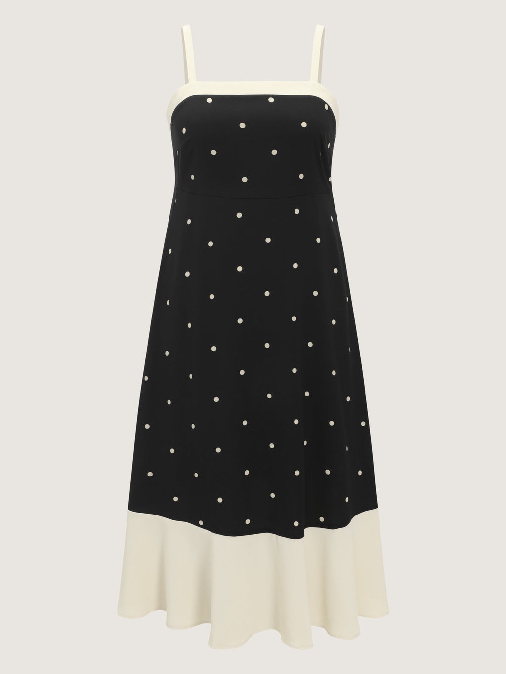 Polka Dot Color Block Hem Shirred Midi Dress
