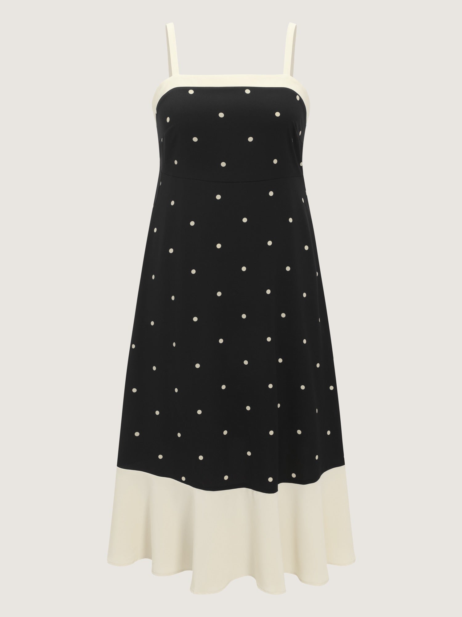 Polka Dot Color Block Hem Shirred Midi Dress