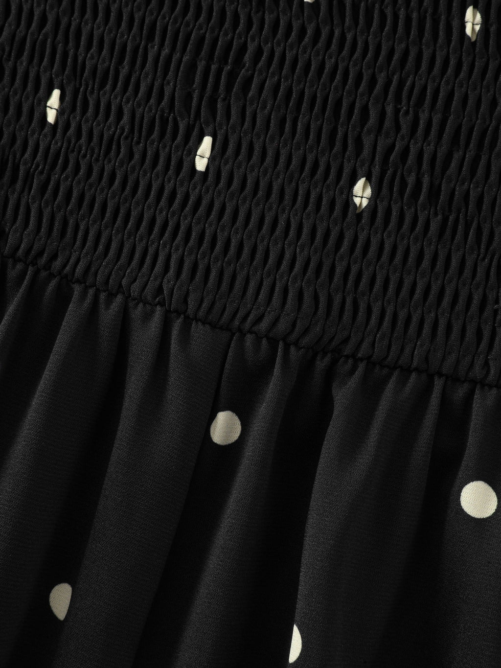 Polka Dot Color Block Hem Shirred Midi Dress