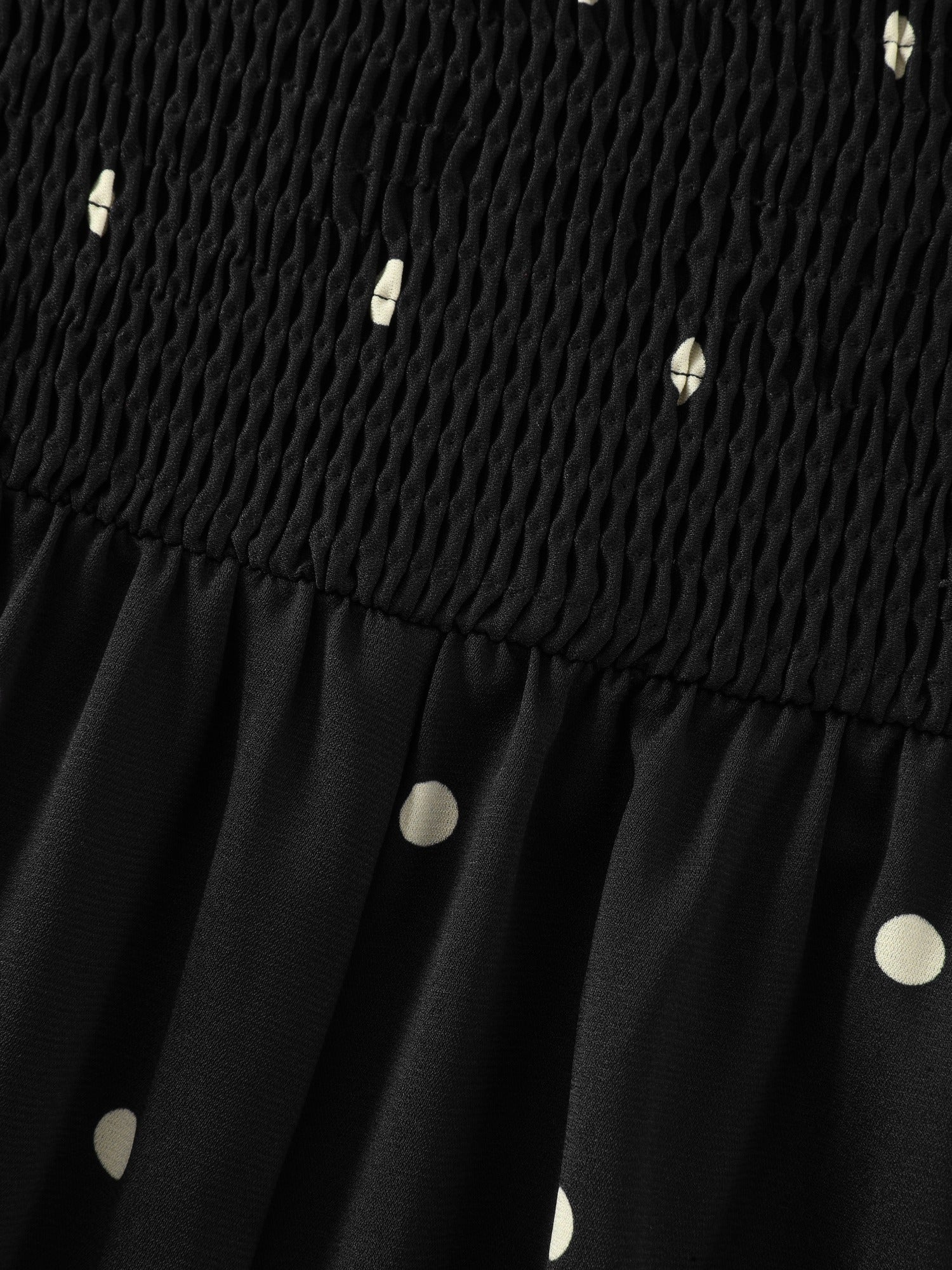 Polka Dot Color Block Hem Shirred Midi Dress