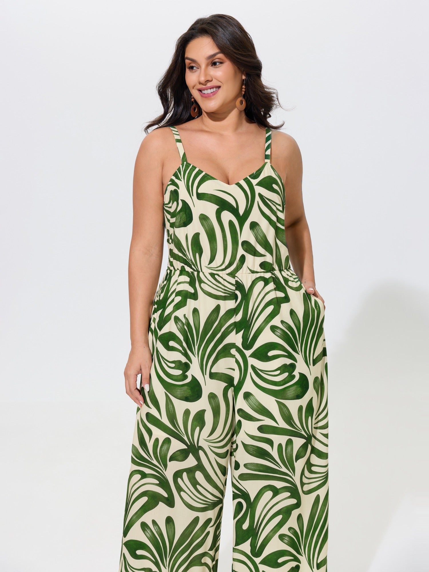Supersoft Abstract Print Spaghetti Strap Wide Leg Jumpsuit