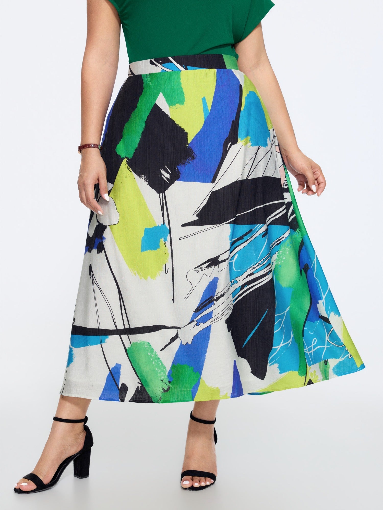 Abstract Art Print Elastic Waist Midi Skirt