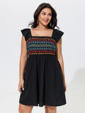 Cotton Boho Embroidery Ruffle Strap Mini Dress