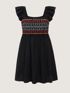 Cotton Boho Embroidery Ruffle Strap Mini Dress
