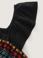 Cotton Boho Embroidery Ruffle Strap Mini Dress