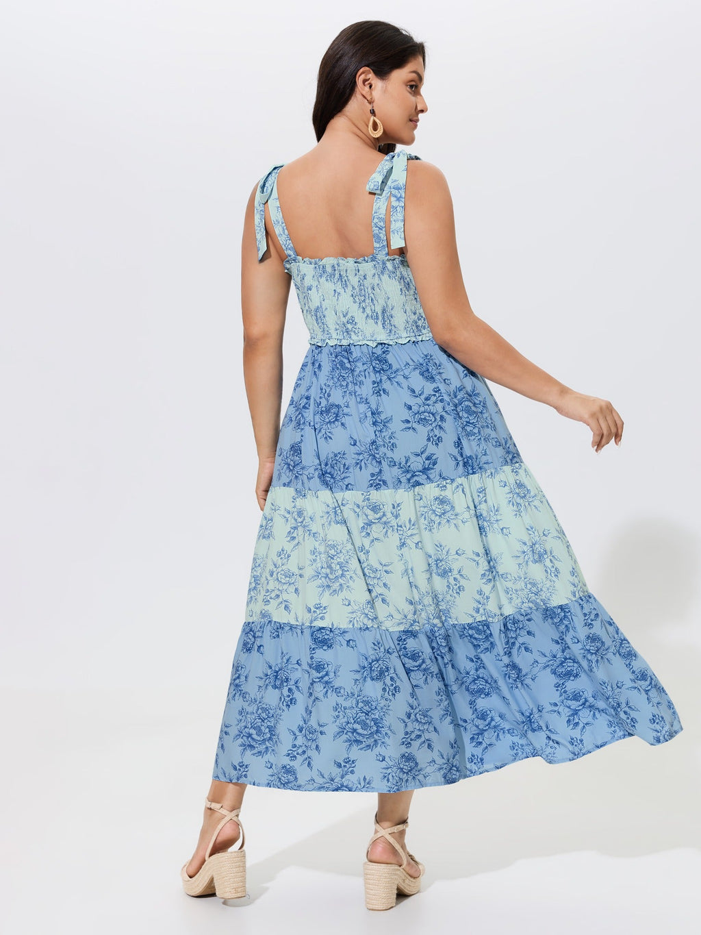 Supersoft Floral Print Shirred Tie Shoulder Tiered Maxi Dress