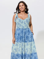 Supersoft Floral Print Shirred Tie Shoulder Tiered Maxi Dress