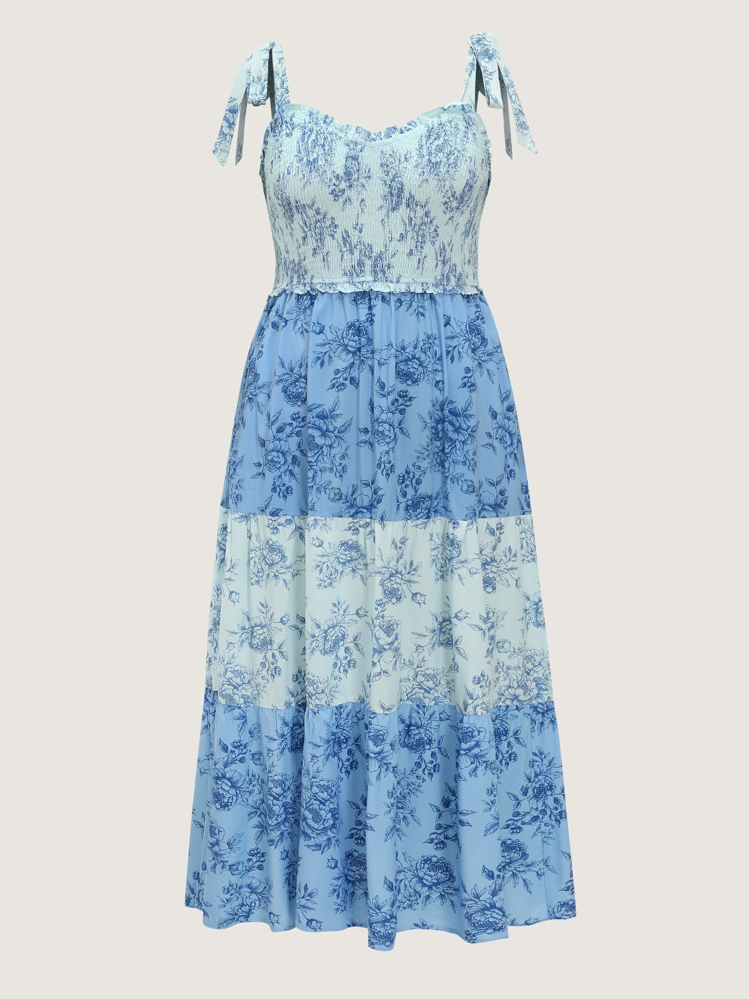 Supersoft Floral Print Shirred Tie Shoulder Tiered Maxi Dress