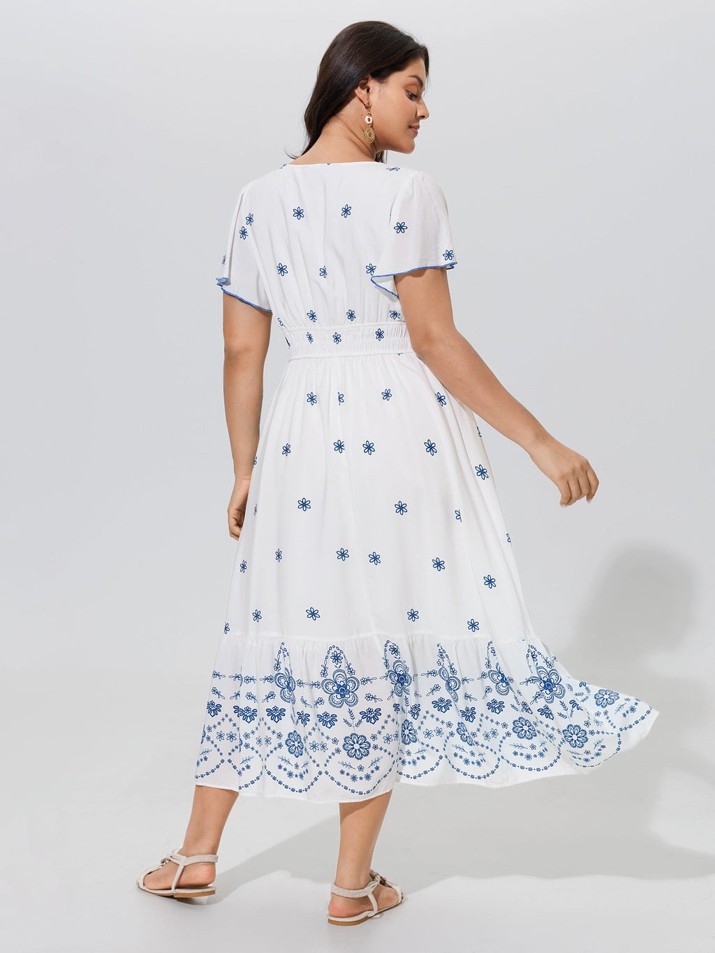 Supersoft Floral Print Elastic Waist Tiered Midi Dress