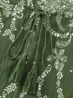 Paisley Floral Print Drawstring Waist Lace Tiered Midi Dress