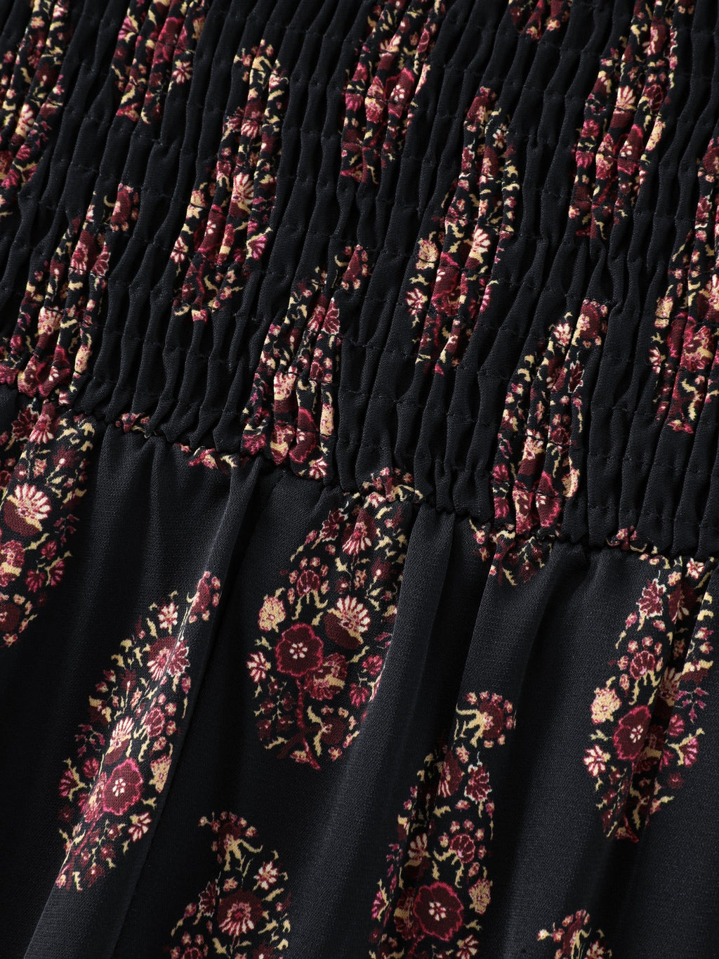 Vintage Paisley Print Shirred Midi Dress