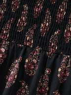 Vintage Paisley Print Shirred Midi Dress