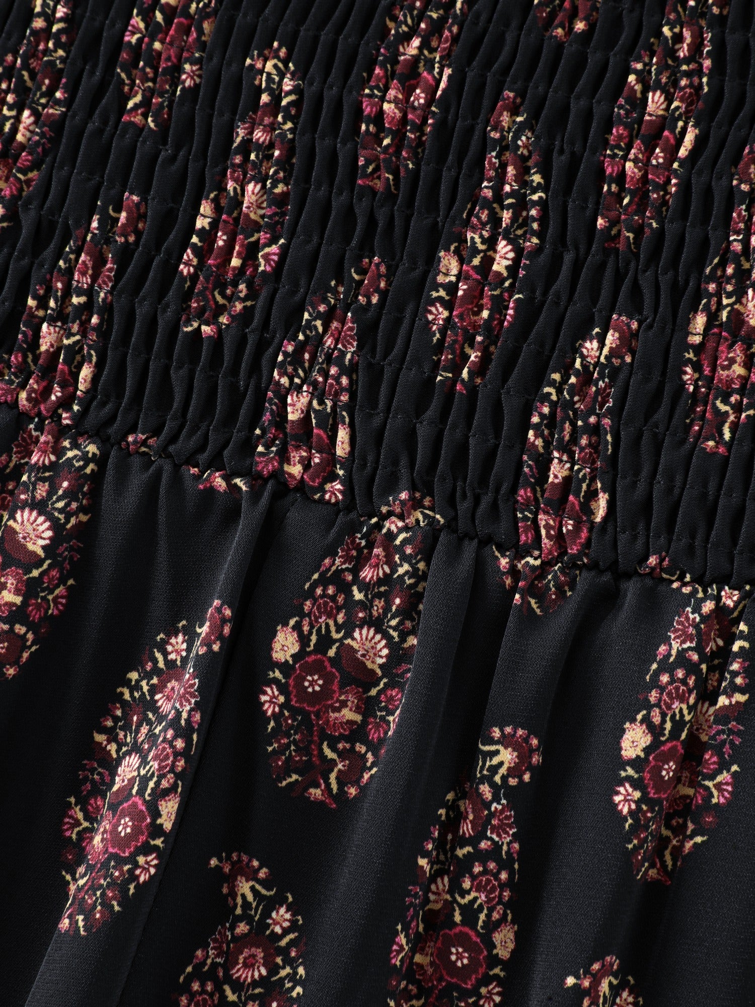 Vintage Paisley Print Shirred Midi Dress