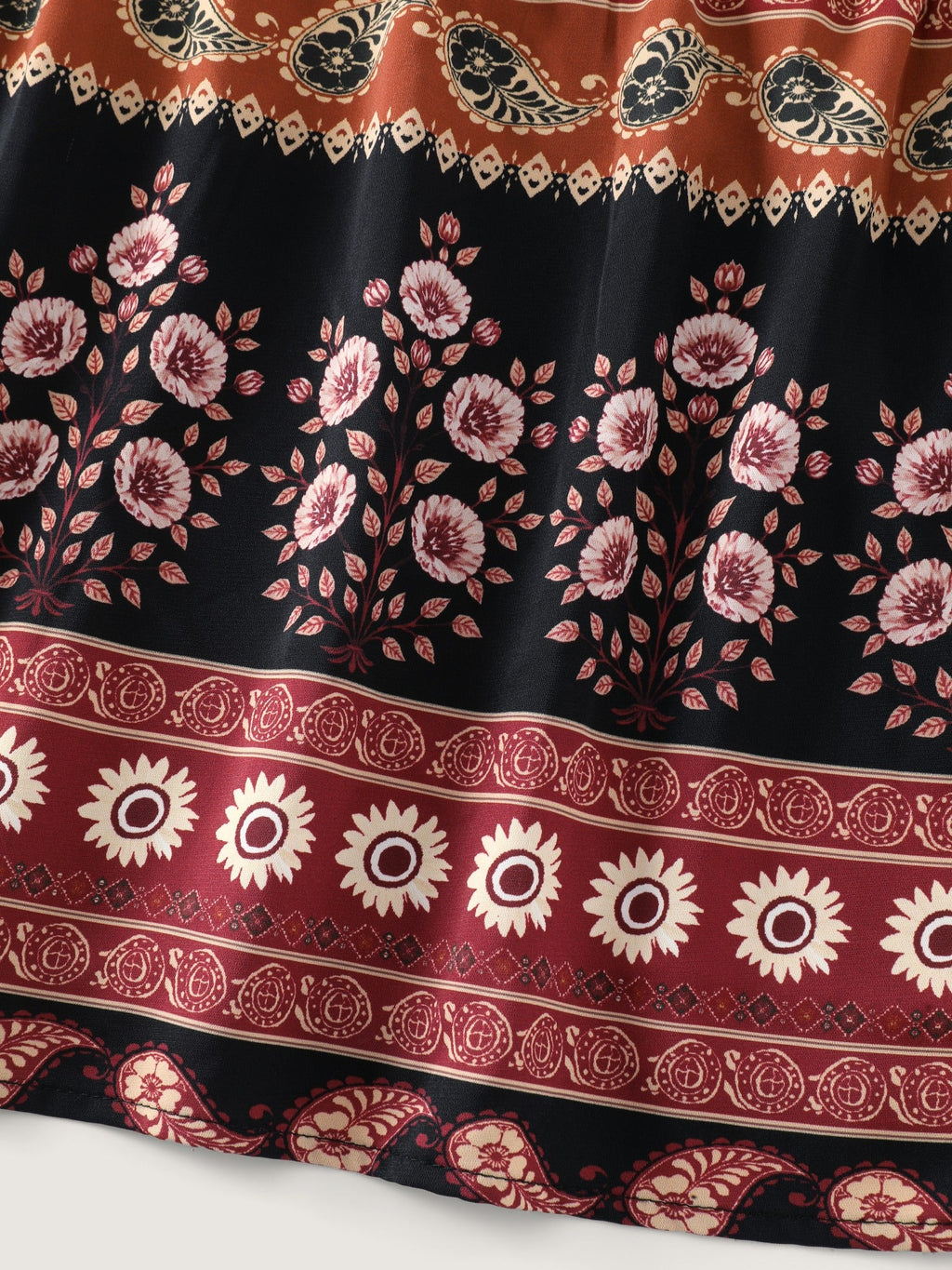 Vintage Paisley Print Shirred Midi Dress