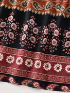 Vintage Paisley Print Shirred Midi Dress