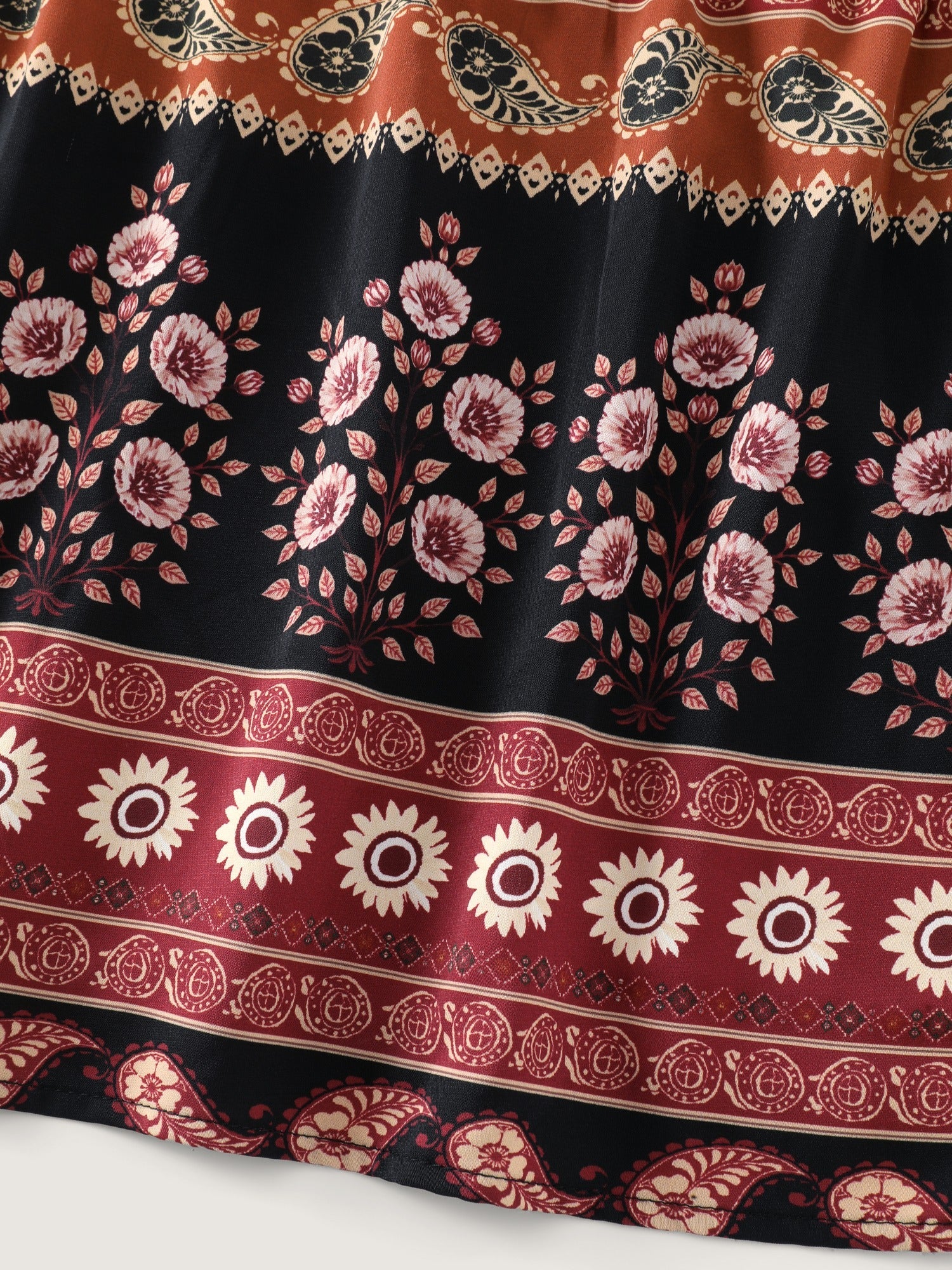 Vintage Paisley Print Shirred Midi Dress