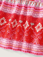 Supersoft Colorful Floral Print V Neck Ruffle Sleeve Midi Dress