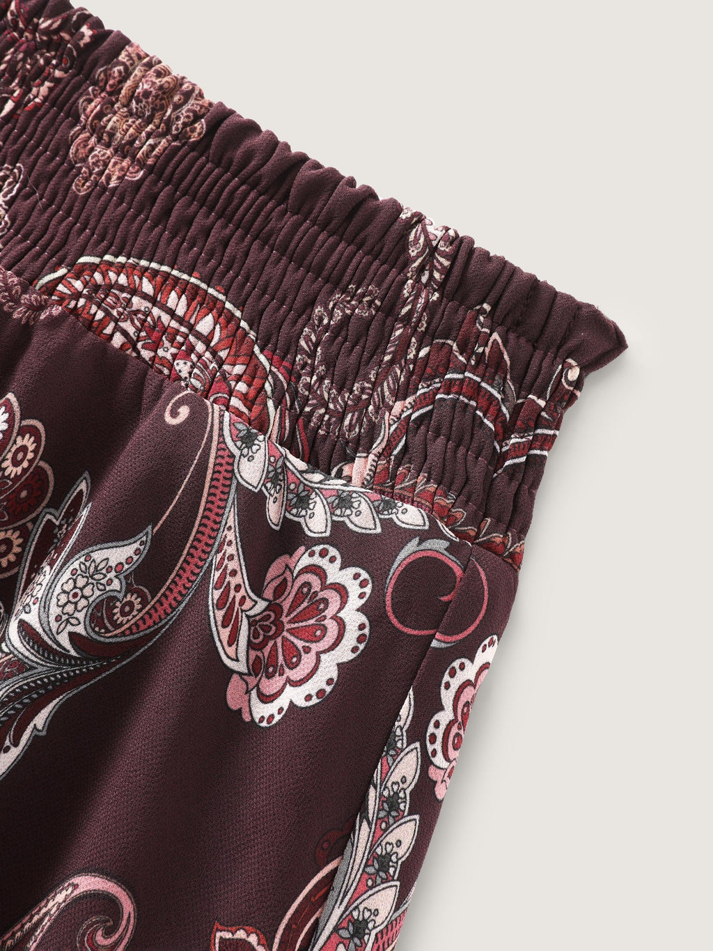 Paisley Print Shirred Waist Asymmetrical Mesh Midi Skirt