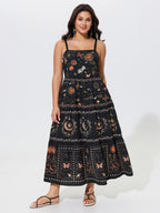 Celestial Print Shirred Tiered Maxi Dress