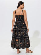 Celestial Print Shirred Tiered Maxi Dress