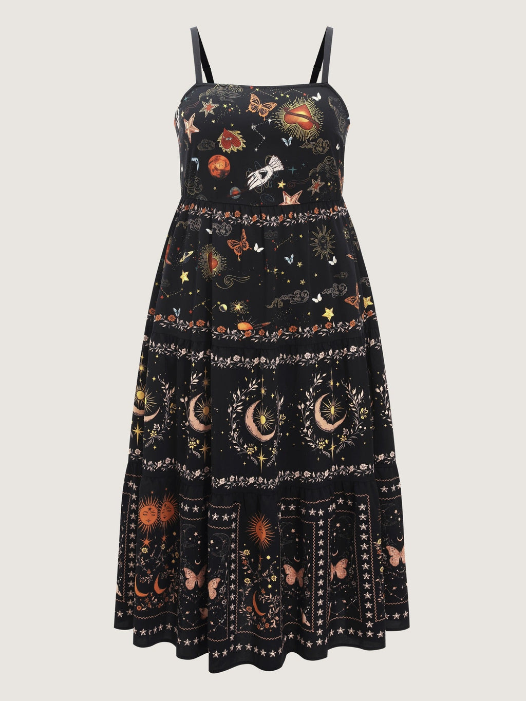 Celestial Print Shirred Tiered Maxi Dress