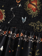 Celestial Print Shirred Tiered Maxi Dress