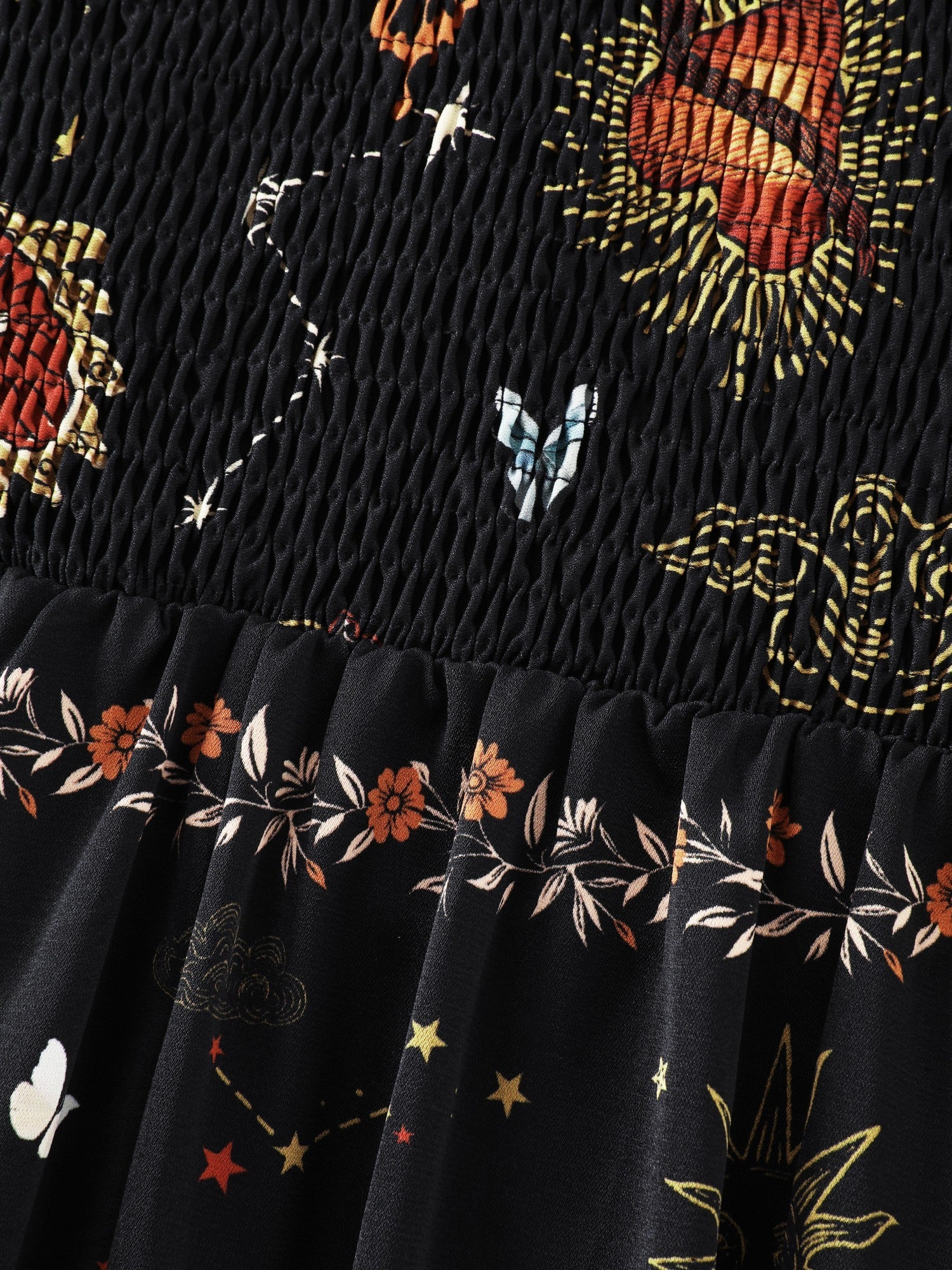 Celestial Print Shirred Tiered Maxi Dress