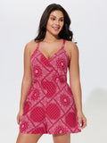 Boho Print Crisscross Back Shirred Waist Romper