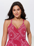 Boho Print Crisscross Back Shirred Waist Romper