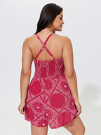 Boho Print Crisscross Back Shirred Waist Romper